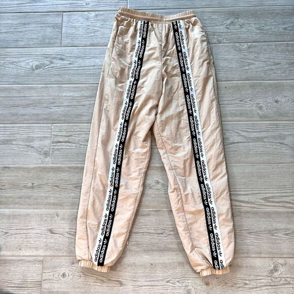 Adidas Women's Beige Stripe Ankle Length High Rise Jogger Sweatpants Size‎ XS - Picture 1 of 9